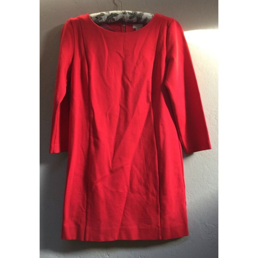 J. Crew Factory Small Petite 3/4 Sleeve Ponte Dress Red Stretch Casual F5087